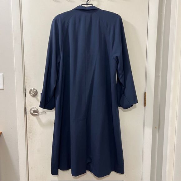 Perry Ellis Portfolio Womens Black Pure Wool Long Over Coat Trench Coat Size 14 - Picture 4 of 13